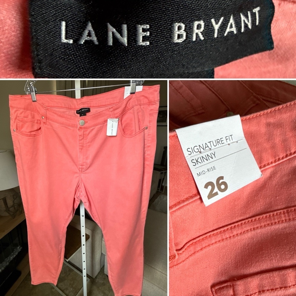Lane Bryant Women’s Signature Fit Skinny Mid Rise Salmon Jeans Size 26 NWT $79
